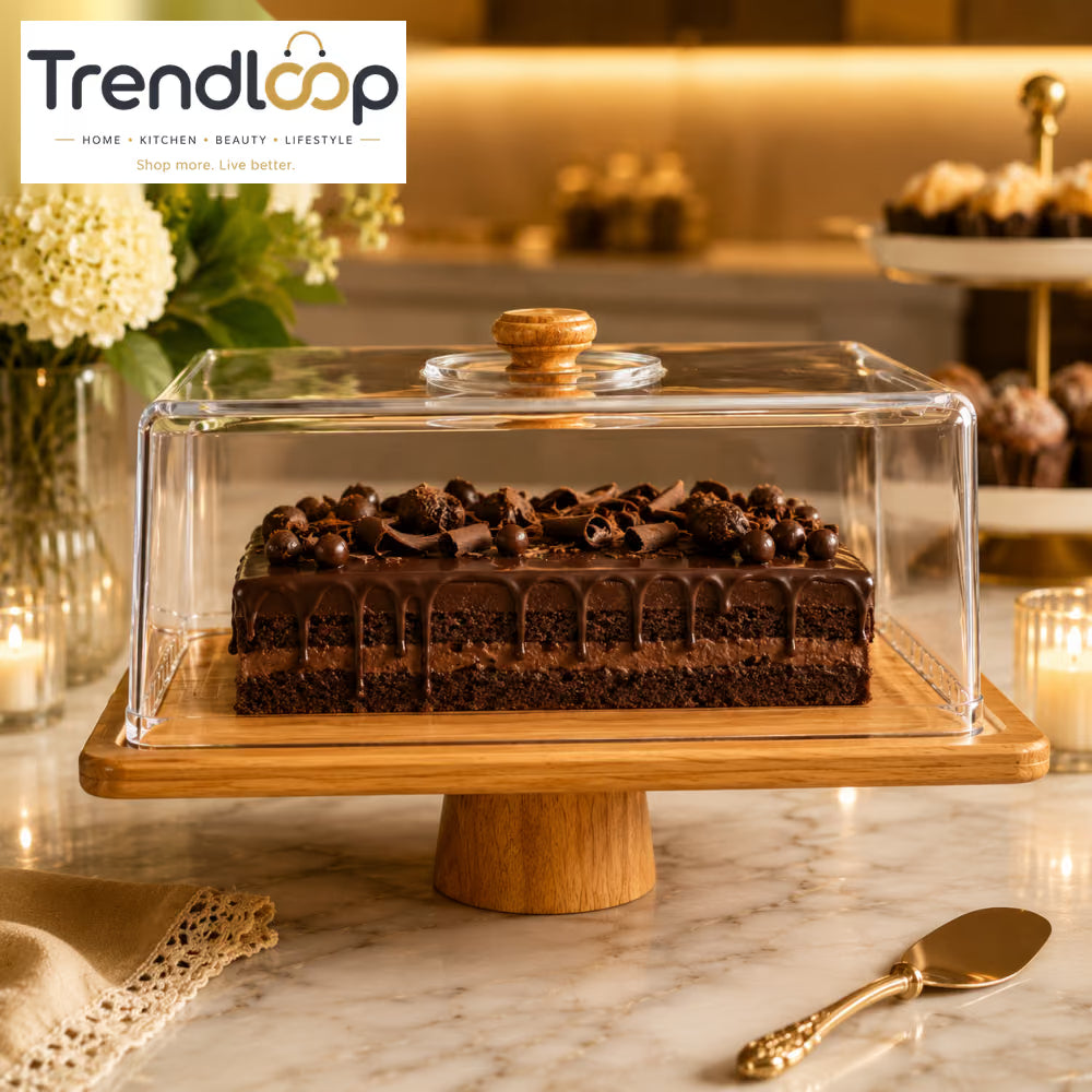 RECTANGLE CAKE STAND WITH ACRYLIC DOME