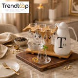 CERALUXE 7-PIECE TEA SERVING SET WITH WOODEN STAND