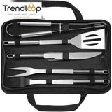 5 PIECE STAINLESS STEEL BBQ GRILL TOOL SET WITH CARRY BAG