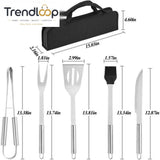 5 PIECE STAINLESS STEEL BBQ GRILL TOOL SET WITH CARRY BAG