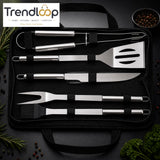 5 PIECE STAINLESS STEEL BBQ GRILL TOOL SET WITH CARRY BAG