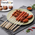 REUSABLE FLAT BBQ SKEWERS SET WITH WOODEN HANDLE  29CM PACK OF 6