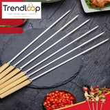 REUSABLE FLAT BBQ SKEWERS SET WITH WOODEN HANDLE  29CM PACK OF 6