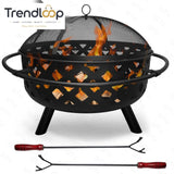 HEAVY DUTY OUTDOOR ROUND FIRE PIT BBQ GRILL WITH MESH LID WOOD CHARCOAL BURNING