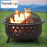HEAVY DUTY OUTDOOR ROUND FIRE PIT BBQ GRILL WITH MESH LID WOOD CHARCOAL BURNING