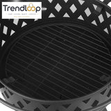 HEAVY DUTY OUTDOOR ROUND FIRE PIT BBQ GRILL WITH MESH LID WOOD CHARCOAL BURNING