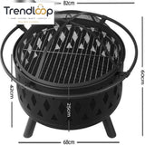 HEAVY DUTY OUTDOOR ROUND FIRE PIT BBQ GRILL WITH MESH LID WOOD CHARCOAL BURNING