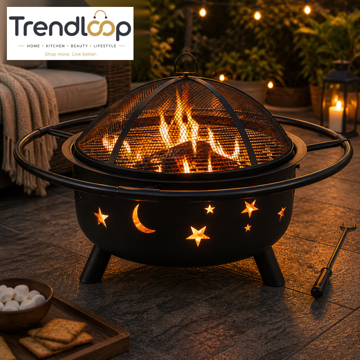 ROUND BONFIRE BBQ FIREPIT WOOD BURNING OUTDOOR GRILL PATIO BACKYARD CAMPING