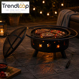 ROUND BONFIRE BBQ FIREPIT WOOD BURNING OUTDOOR GRILL PATIO BACKYARD CAMPING