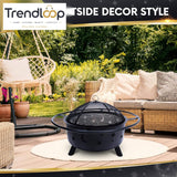 ROUND BONFIRE BBQ FIREPIT WOOD BURNING OUTDOOR GRILL PATIO BACKYARD CAMPING