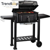 CHARCOAL BBQ GRILL TROLLEY WITH ADJUSTABLE COAL TRAY & THERMOMETER