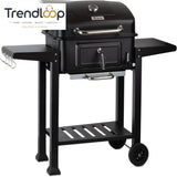 CHARCOAL BBQ GRILL TROLLEY WITH ADJUSTABLE COAL TRAY & THERMOMETER