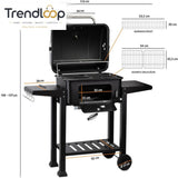CHARCOAL BBQ GRILL TROLLEY WITH ADJUSTABLE COAL TRAY & THERMOMETER