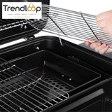 CHARCOAL BBQ GRILL TROLLEY WITH ADJUSTABLE COAL TRAY & THERMOMETER