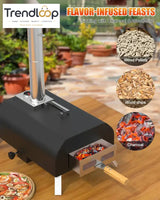 PORTABLE WOOD CHARCOAL FIRED PIZZA OVEN BLACK ENAMEL OUTDOOR BBQ OVEN FOR GARDEN CAMPING