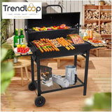 CHARCOAL DRUM BBQ GRILL WITH SIDE TABLES & WHEELS
