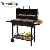 CHARCOAL DRUM BBQ GRILL WITH SIDE TABLES & WHEELS
