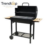 CHARCOAL DRUM BBQ GRILL WITH SIDE TABLES & WHEELS
