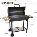 CHARCOAL DRUM BBQ GRILL WITH SIDE TABLES & WHEELS