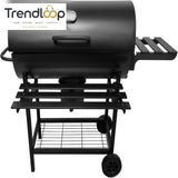 CHARCOAL BBQ GRILL WITH AUTO ROTATING ROD 2 FOLDABLE TABLES STORAGE SHELF OUTDOOR BARBECUE STAND