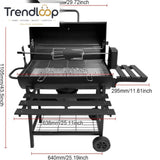 CHARCOAL BBQ GRILL WITH AUTO ROTATING ROD 2 FOLDABLE TABLES STORAGE SHELF OUTDOOR BARBECUE STAND