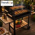 PORTABLE CHARCOAL BBQ GRILL WITH SMOKER RACK & WHEELS