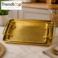 GOLDLUXA RECTANGLE TRAY WITH TEXTURE PREMIUM GOLD METAL SERVING & DECOR TRAY 16 X 30 X 1.5 CM