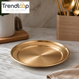 GOLDLUXA GOLDEN ROUND SERVING TRAY PREMIUM METAL DINING PLATE 30 CM