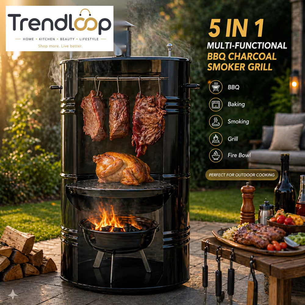 PREMIUM 5-IN-1 VERTICAL CHARCOAL SMOKER BBQ GRILL 18 INCH