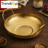 GOLDLUXA HAMMERED WOK GOLDEN BRASS KADHAI DOUBLE HANDLE PREMIUM COOKWARE SERVING PAN 26 CM