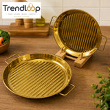 GOLDLUXA GOLDEN STEAK STYLE GRILL PLATTER RIBBED METAL SERVING STEAK PLATE PREMIUM KITCHEN COOKWARE 7.5 INCH