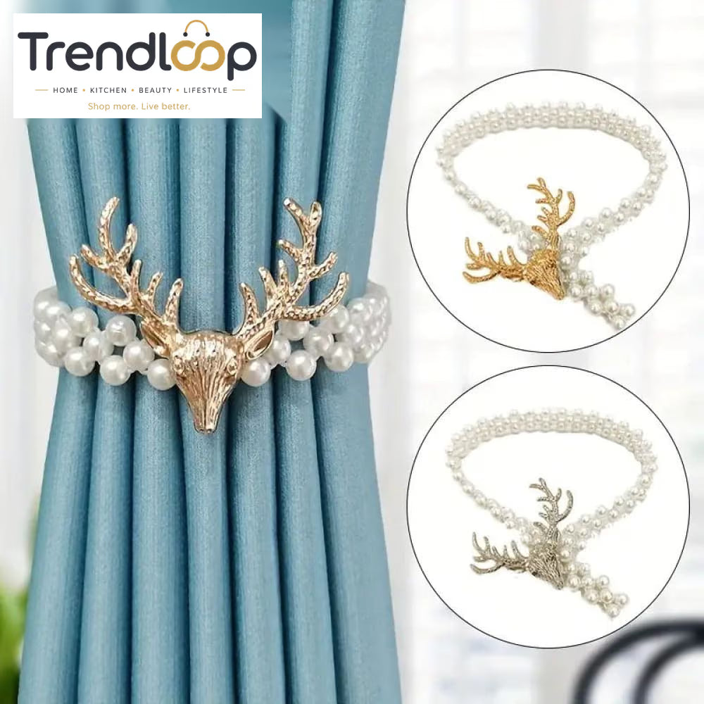 PREMIUM GOLD DEER PEARL CURTAIN TIEBACK SET 1 PAIR