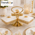 LUXURY GOLD & WHITE DOUBLE SERVING DISH WITH STAND - 3 PIECE