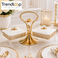 LUXURY GOLD & WHITE DOUBLE SERVING DISH WITH STAND - 2 PIECE