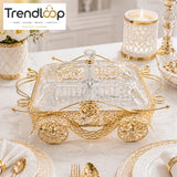 LUXURY GOLD PLATED SERVING DISH WITH LID – 4 COMPARTMENT GLASS SNACK & DRY FRUIT SERVER