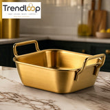 GOLDLUXA GOLDEN SERVING BASKET MINI RECTANGULAR FOOD SERVING TRAY WITH HANDLES PREMIUM METAL KITCHEN SERVING BASKET 10.5 X 10.5 CM