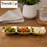 GOLDLUXA REMIKEN THREE DIP # 4--31 GOLD FINISH 3 COMPARTMENT SERVING DISH SNACK & CONDIMENT TRAY 30CM