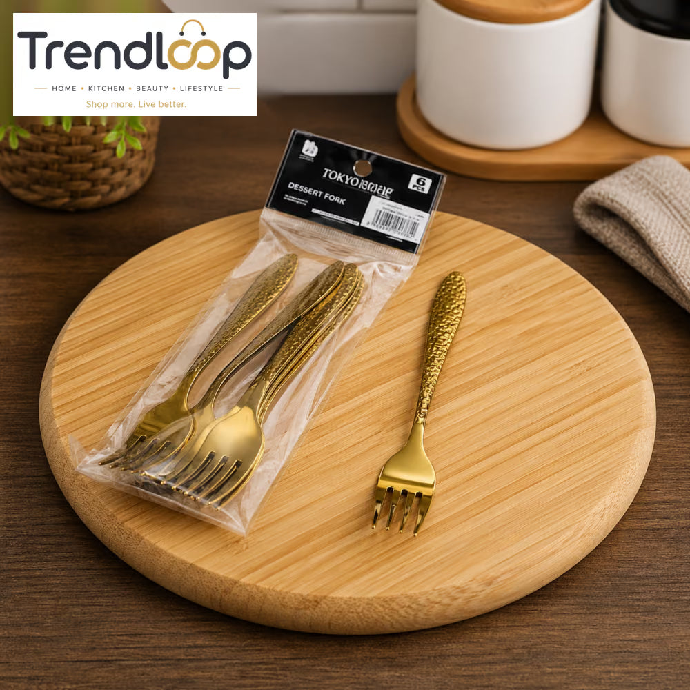 GOLDLUXA WINSOR DINNER FORK GOLDEN 6 PCS STAINLESS STEEL PREMIUM CUTLERY SET GH001-F – 7 INCH