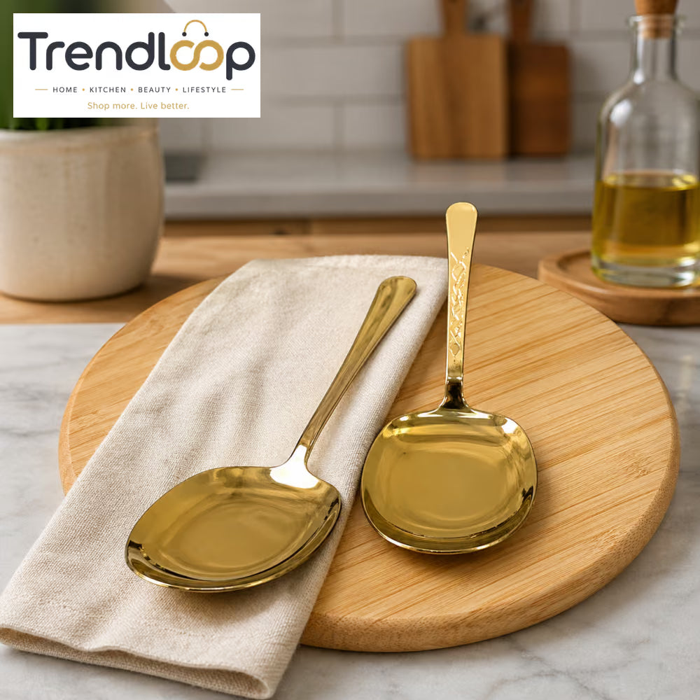 GOLDLUXA WINSOR RICE SERVING GOLDEN 2 PCS STAINLESS STEEL PREMIUM BUFFET SPOON SET – ELEGANT KITCHEN & DINING SERVING UTENSILS 10 INCH