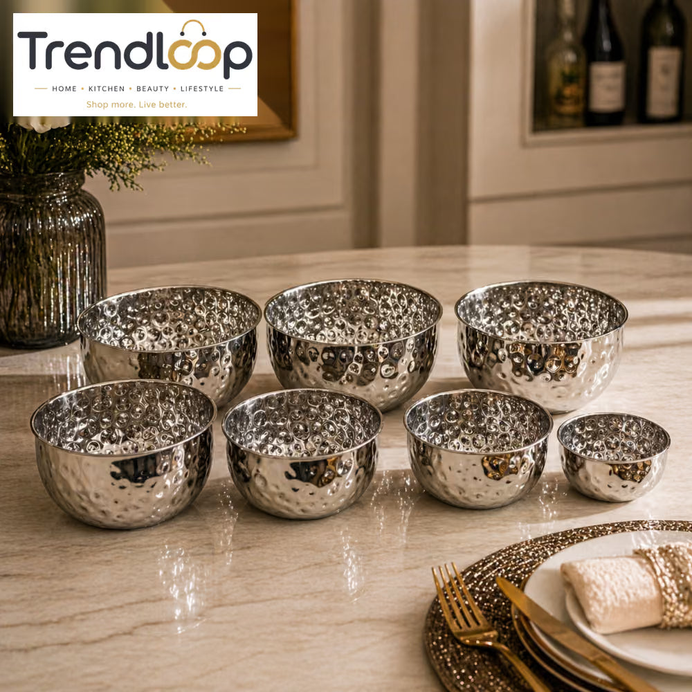 HAMMERED STAINLESS STEEL SERVING BOWL SET 7 PIECES SET