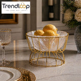 LUXURY GLASS SERVING BOWL WITH GOLDEN STAND