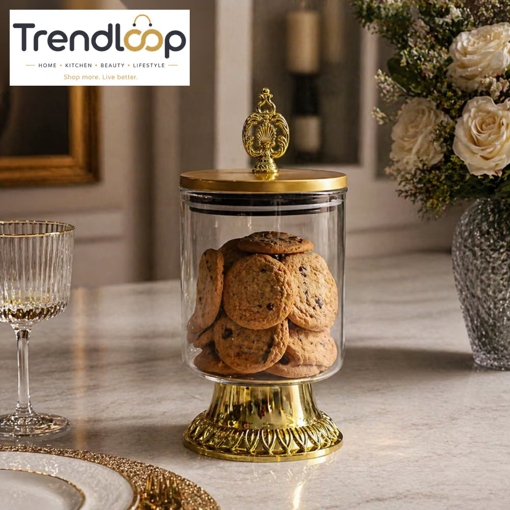 GLASS STORAGE JAR WITH GOLDEN LID - 800ML