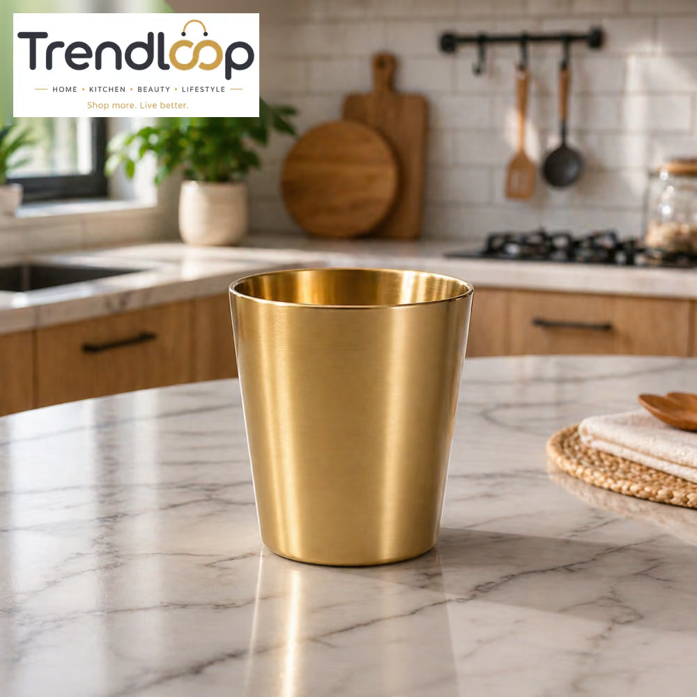 GOLDLUXA GOLDEN DOUBLE WALL PLAIN GLASS TUMBLER – PREMIUM INSULATED DRINKING GLASS FOR HOT & COLD BEVERAGES 350 ML