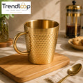 GOLDLUXA GOLDEN TEA CUP HAMMERED PREMIUM STAINLESS STEEL DRINKING MUG LUXURY KITCHEN TABLEWARE SIZE 300 ML