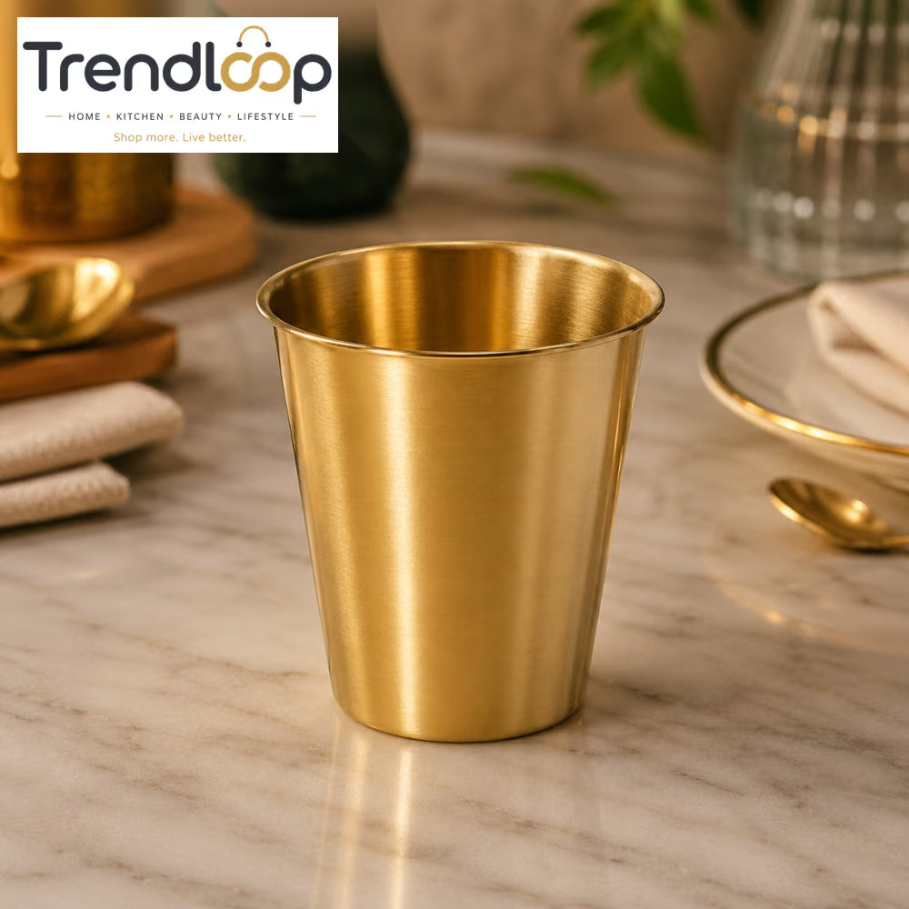 GOLDLUXA GOLDEN PLAIN GLASS PREMIUM STAINLESS STEEL DRINKING TUMBLER LUXURY KITCHEN TABLEWARE SIZE 300 ML